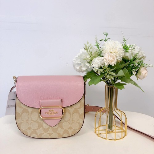 Coach CF410 Morgan Saddle Bag In Signature Canvas In Gold/Lt Khaki/Powder Pink M - Picture 3 of 9