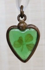 Rare Antique Heart Shaped 4 Leaf Clover Pendant - Love Token / Good Luck Charm