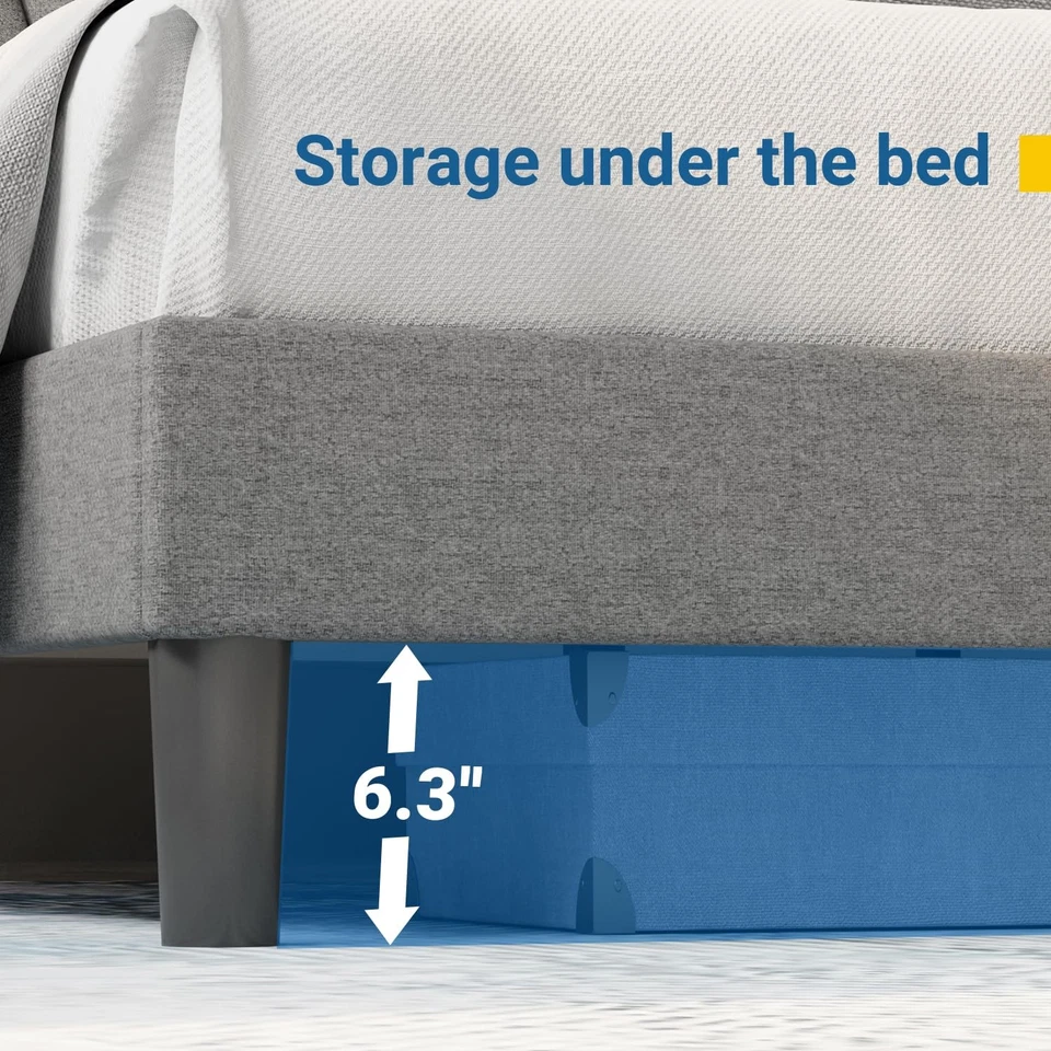 King Bed Frame, Upholstered Platform Bed Frame with Adjustable Headboard, Woo... - Image 3 of 4