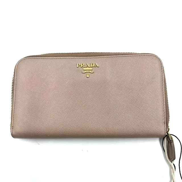 092521 Prada Beige Saffiano Leather Zip Around Wallet