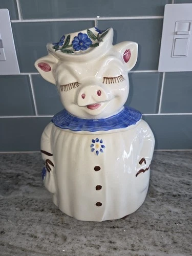 Vintage Shawnee USA Pottery  Winnie Pig Blue Collar Cookie Jar EXC CONDITION