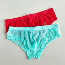 Men Transparent Boxer Shorts Low Waist Jacquard Lace Mesh Underwear Trunks