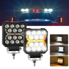 2PCS 4 Inch LED Work Light Strobe Pods White/Amber Offroad Driving Lamp Spot DRL