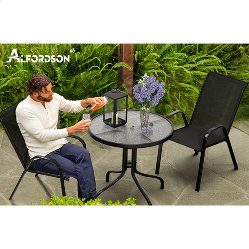ALFORDSON 3PCS Outdoor Furniture Patio Table and Chairs Set Garden Round Black - Picture 10 of 11