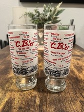 2 Vintage 1970's, C. B. 'er High Ball Glasses - Big Rig Truckers Lingo 6.75", CB