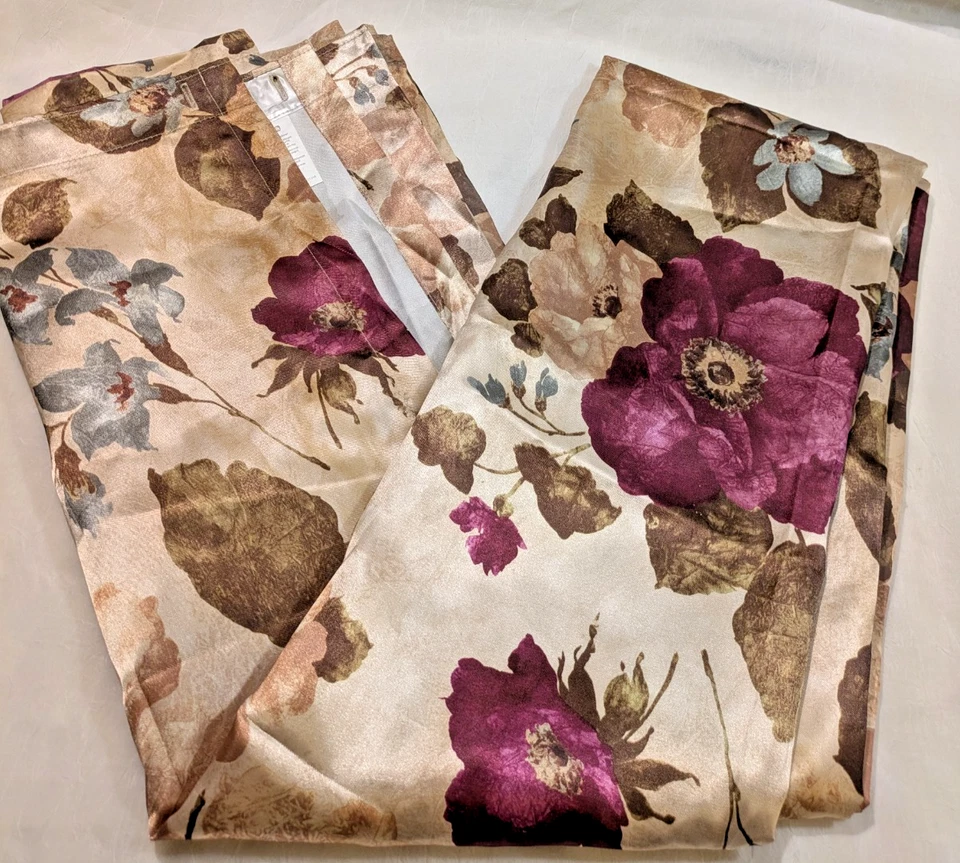 Cortina de ducha Bacova ciruela azul oliva floral sobre beige satinado 72x72 Foto 2 de 4