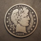 1908 **0** BARBER SILVER HALF DOLLAR ***NICE COIN!***  FREE SHIPPING! C1950