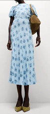 M&S MARKS & SPENCER BLUE FLORAL PUFF SLEEVE MIDI MIDAXI MAXI TEA DRESS NWOT 18