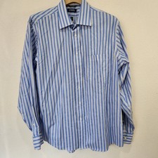Chaps Men’s Button-Up Shirt 17.5 36/37 Blue White Stripe Classic Fit Casual Wear