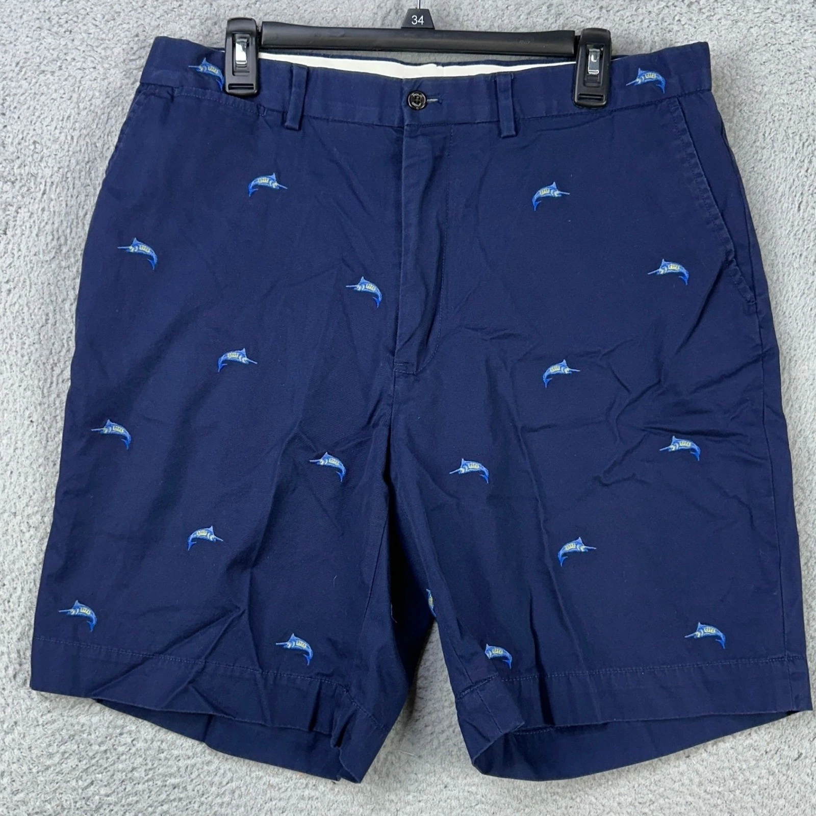 Polo Golf Ralph Lauren Mens Chino Shorts 36 Navy Marlin Fish Print Flat Front