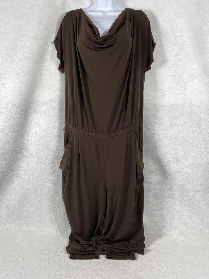 Michael Kors连身裤女式大号棕色锥形腿部球衣弹力口袋 — 第 2/4 张图片