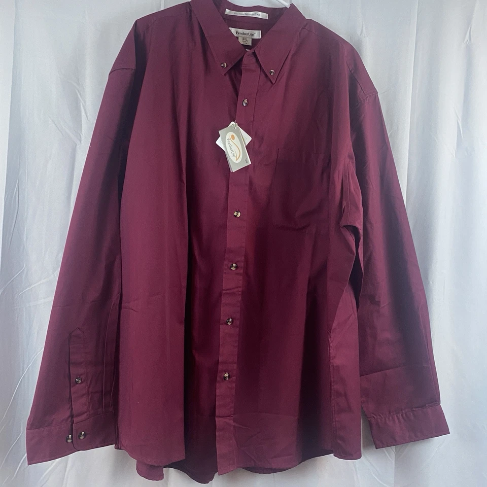 New Men’s Size 3XL Featherlite Stain Resistant Twill Maroon Long Sleeve - Image 4 of 4