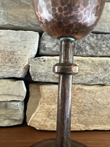 ATQ. PAIR of WEDDING HAND HAMMERED SOLID COPPER GOBLETS CHALICES Made in GERMANY - Picture 19 of 20