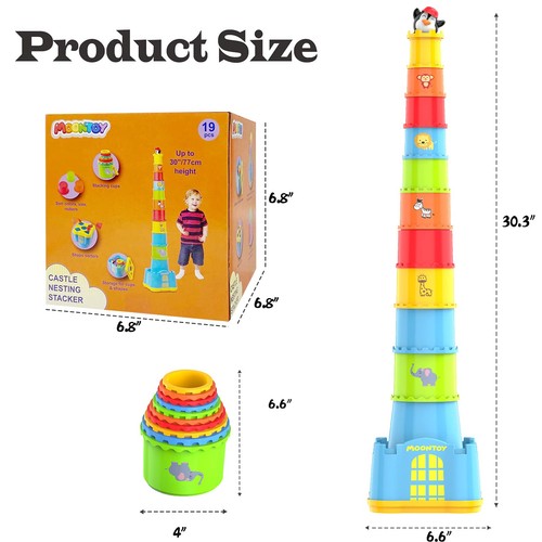 MOONTOY Stacking Cups Baby Toy Set 19pcs Baby Stacking Toys for Toddlers 1-3 ... - Picture 7 of 7