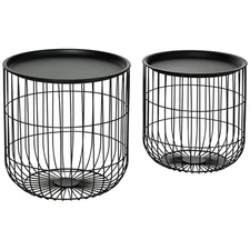 HOMCOM Nesting Coffee Tables, Round Coffee Table Set of 2 with Steel Wired Baske