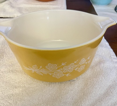 Vintage Pyrex 474-B Butterfly Gold 1.5 Casserole Bowl Clear Glass Lid ...
