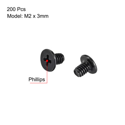 OTOTEC 200PCS M2 x 3mm Replacement Phillips Flat Head Screw 4mm Dia