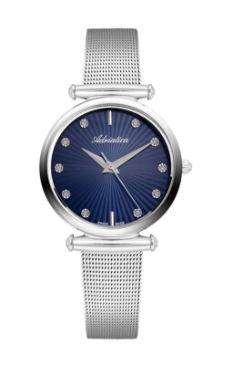 Adriatica Women Crystal Index Silver 34mm Blue Dial Swiss Made  Stainless Steel 