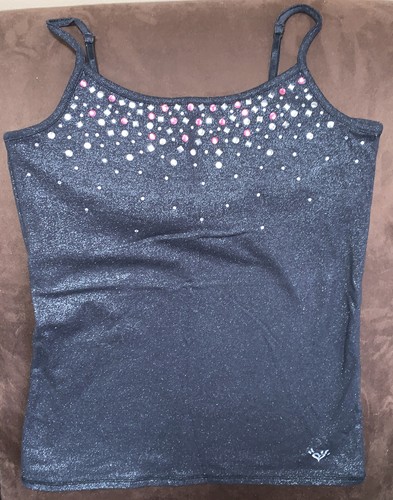 JUSTICE CAMI BRA SIZE 14 BLACK SHIMMERING SILVER/PINK SPARKLES SUPER CUTE!! - 第 2/4 張圖片