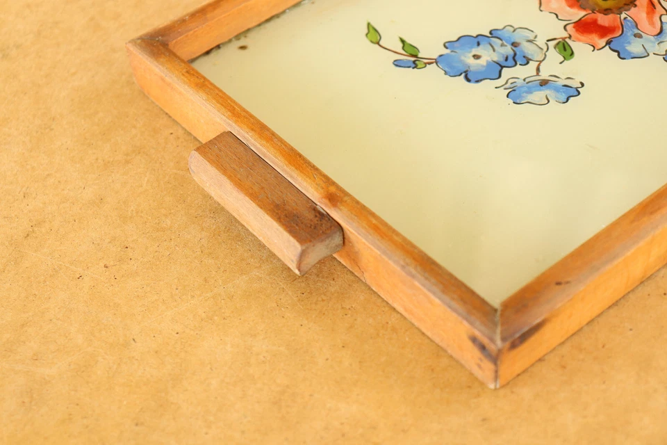 Bandeja de vidrio vintage para servir plato mayordomo café té salvador vitral años 30 Foto 3 de 4