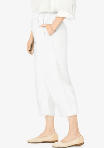 NWT size 30WP Woman Within white elastic waist cotton capris. - Picture 2 of 7