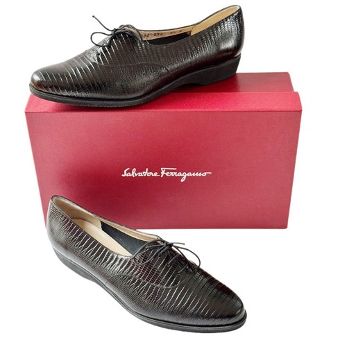 Salvatore Ferragamo Black Lather Women's Laсe Up Formal Oxford Shoes 8.5 B
