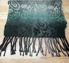 Large Cejon Acrylic Scarf  Berkshire green gray leaf boho classic fringe S92