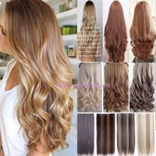 US Real Thick AS Human Hair 1Piece Half Full Head Clip In Hair Extensions Wavy