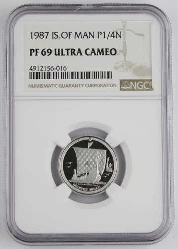 Isle of Man 1987 1/4 Oz Platinum Quarter Noble Proof Coin NGC PF69 Ultra Cameo
