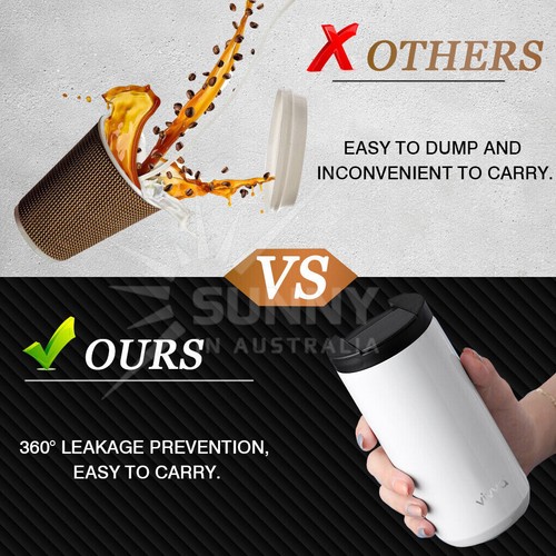 Insulated Coffee Mug Cup Travel Thermal Stainless Steel Flask Vacuum Leakproof - Picture 3 of 11