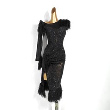 Lady Latin Ballroom Dance Dress Modern Salsa Waltz Standard Long Dress Black