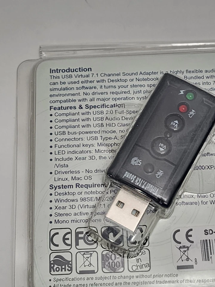 NEW USB 2.0 External Virtual 7.1 Surround Sound Adapter SD-CM-UAUD71...DBIN - Image 3 of 3