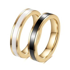 Edelstahl Ring mit Keramik Inlay in Schwarz / Weiß, Damen Herren Partnerring