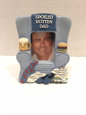 Vtg FIGI  Spoiled Rotten Dad  Ceramic Picture Frame For 2x3 Photo (1992) (C3)
