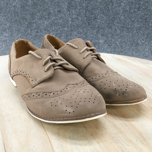 Qupid Shoes Womens 7 Casual Oxfords Tan Leather Lace Up Round Toe Perforated - Picture 3 of 11