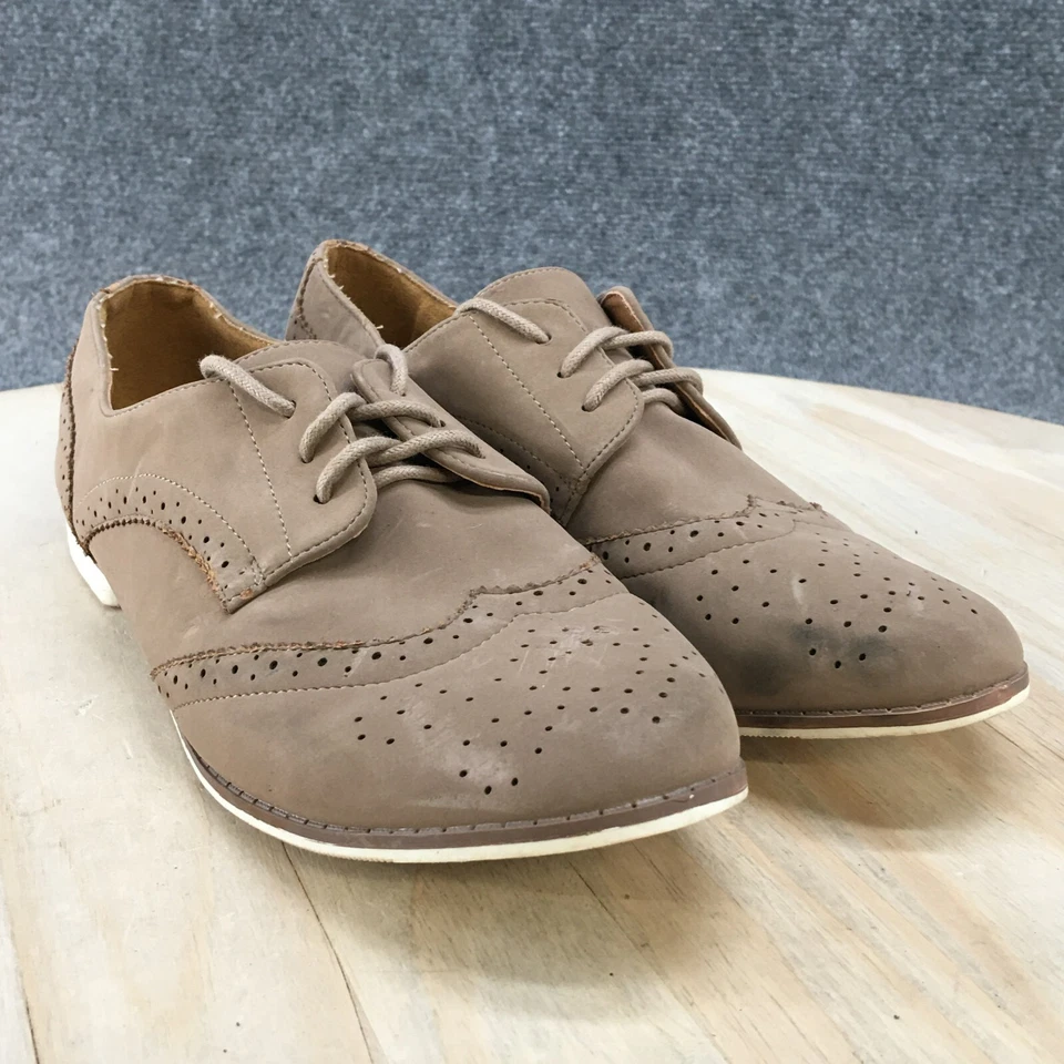Zapatos Oxford informales Qupid para mujer 7 cuero tostado con cordones punta redonda perforados Foto 3 de 4
