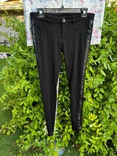 WOMENS SIZE 5/6 WAIST 30 BLACK KNIT FAUX LEATHER SIDES LEGGINGS