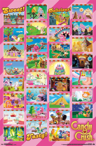 TWO (2) 2014 CANDY CRUSH SAGA WORLDS GRID POSTERS 22x34 NEW VIDEO