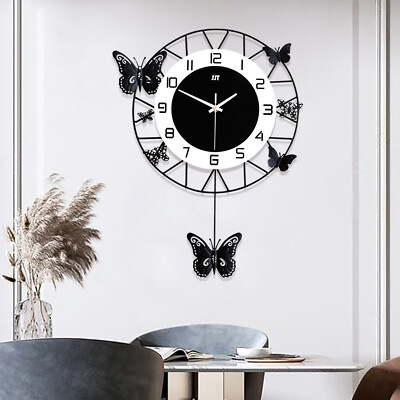 20'' Modern Butterfly Clock Metal Quartz Pendulum Wall Clock Living Room Decor