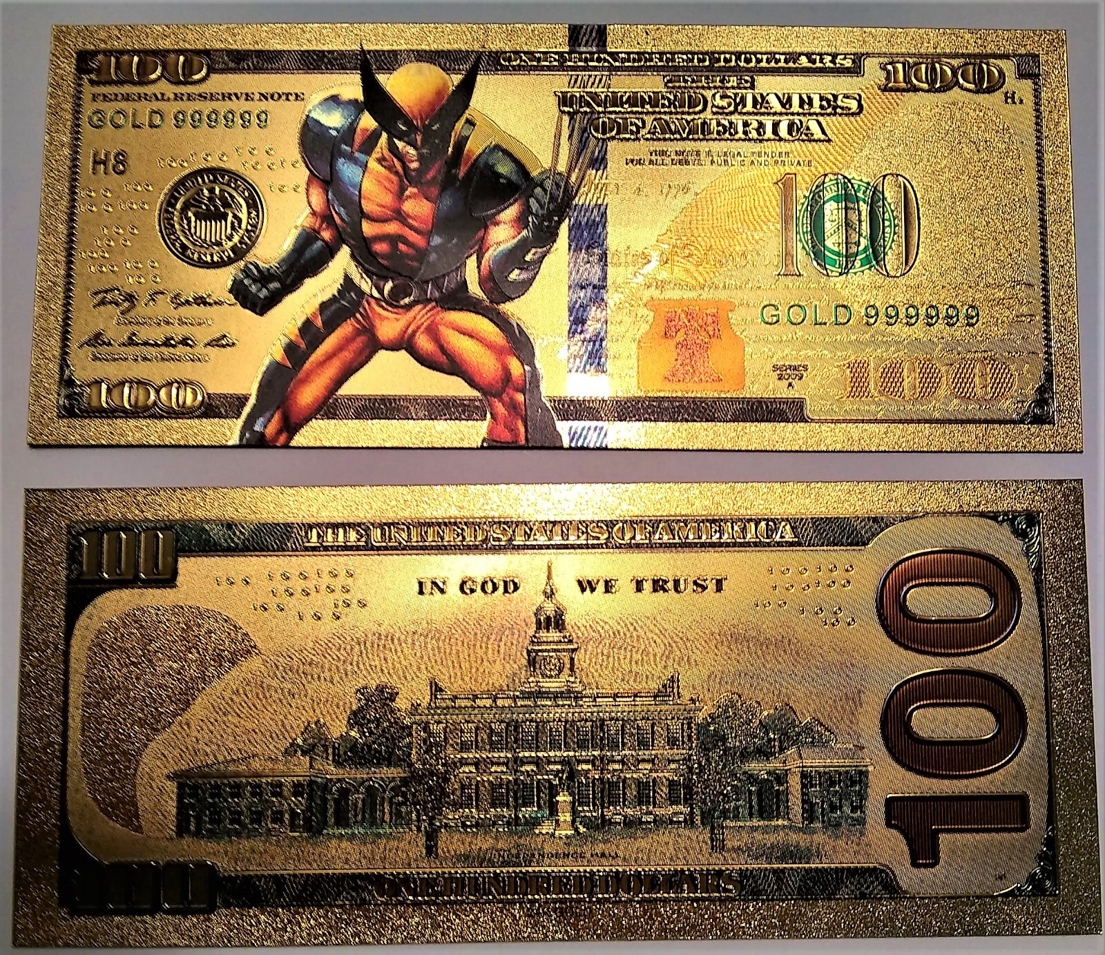 Super Hero Wolverine 100 Dollars Gold Banknote