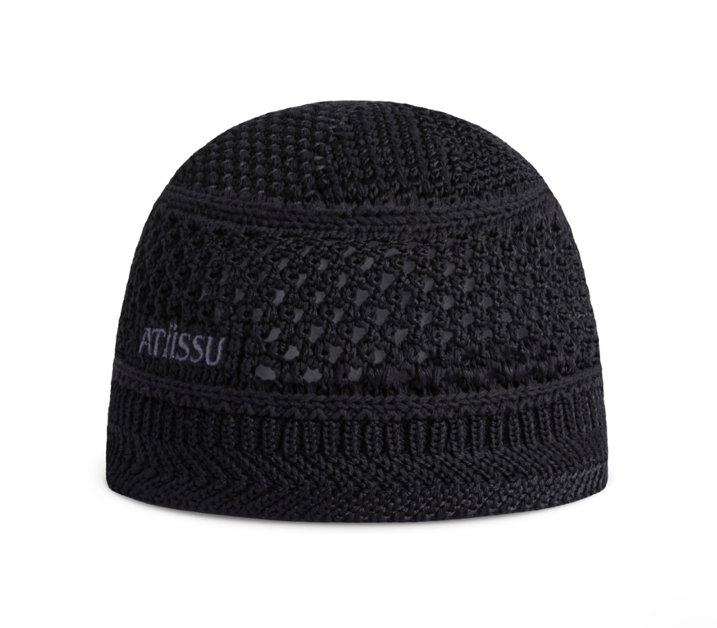 ATIISSU Classy Beanie Black Cotton Mesh Knit Straight Edge