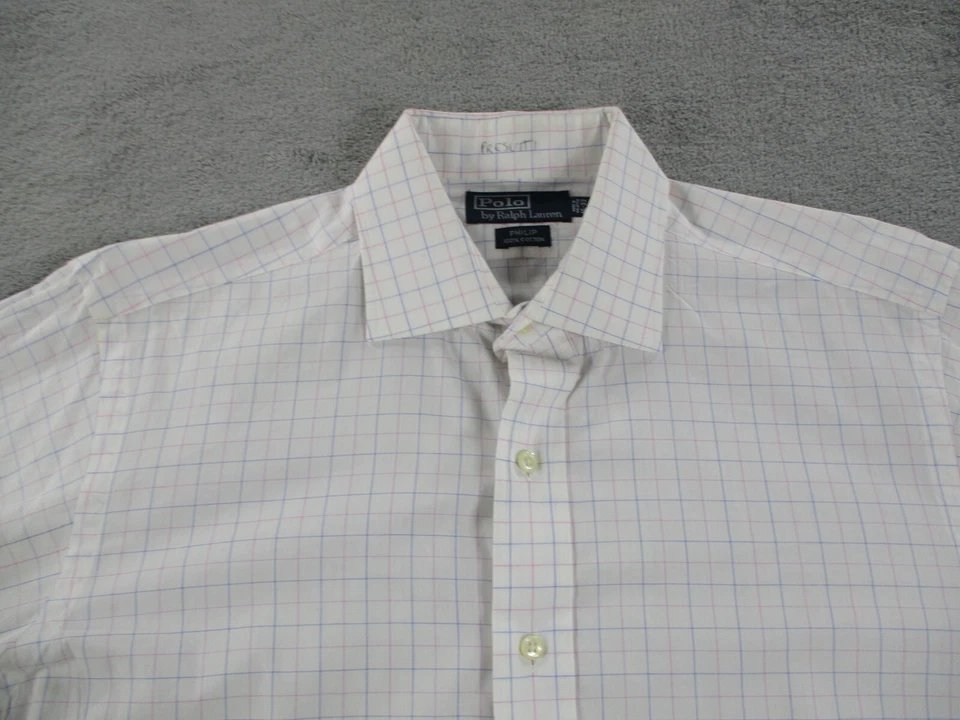 VTG Polo Ralph Lauren Philip Shirt Mens 16 33 White Blue Pink Check French Cuff - Image 3 of 4