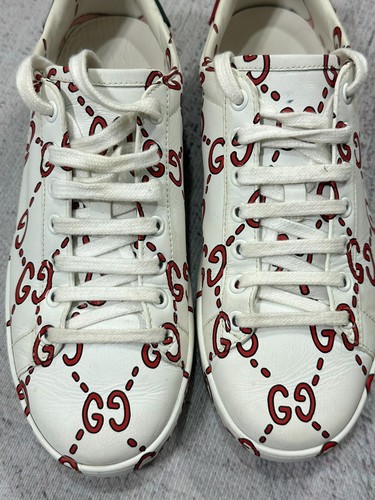 Authentic Gucci Ace Ghost Sneakers GG Monogram White Leather Logo size 37.5IT - Picture 3 of 14