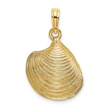 14k Yellow Gold 3-D Textured Clam Shell Charm Pendant for Women