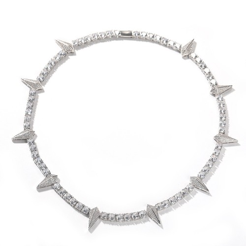 White Gold Plated Iced Out CZ Spiked Tennis Chain For Men Necklace Hip Hop 5mm - Picture 6 of 20