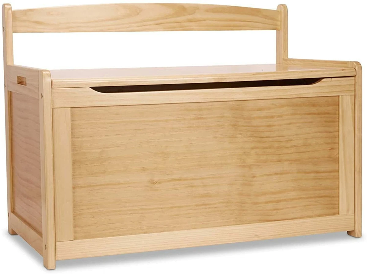 Kids Natural Finish Wooden Toy Box Chest Storage Bench Trunk Play
