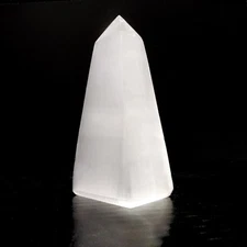 Polished Selenite Tower " Crystal Obelisk Pyramid Smooth Point 4in Crystal Tower