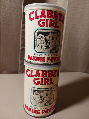 Vintage Lot Of Two Empty Clabber Girl 10 Oz Tins With Paper Label 