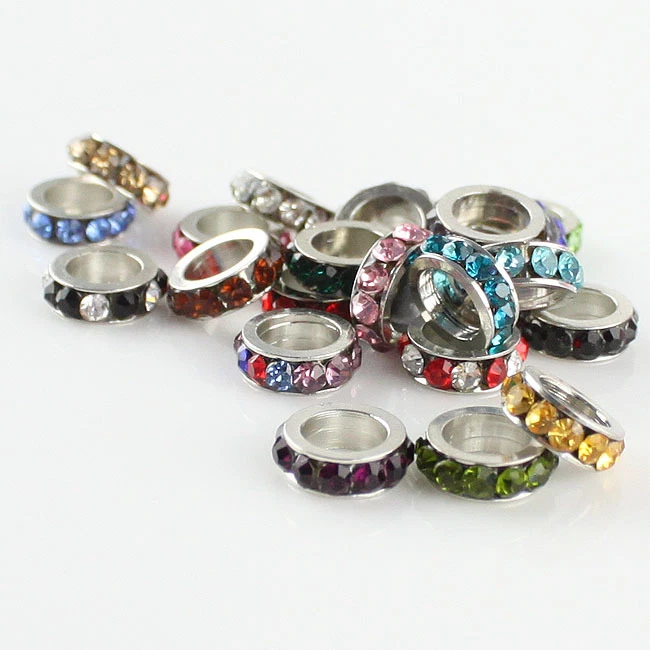 Silver Spacer Big Hole Charms Czech Crystal Beads 8mm Fit European Bracelet DIY - Image 2 of 4