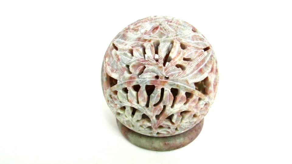 Candelabro de candelabro de piedra hecho a mano de 3" talla floral forma de globo decoración del hogar Foto 3 de 4